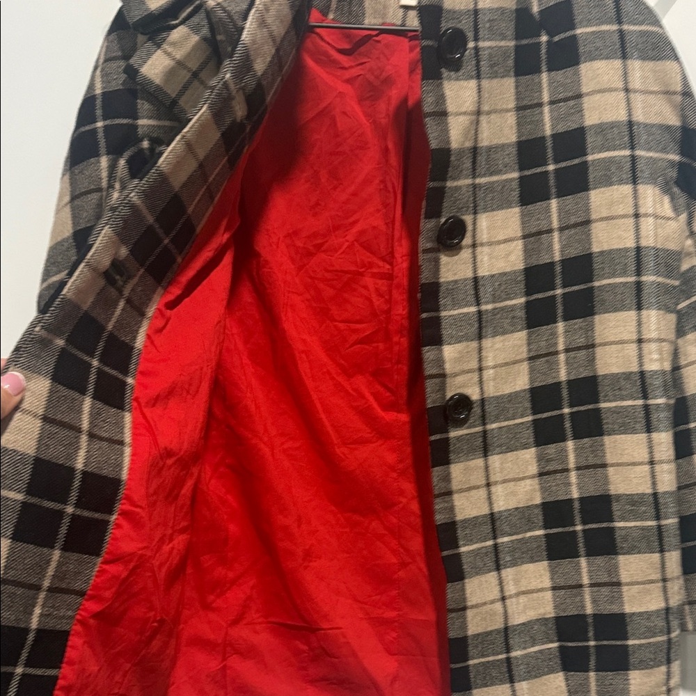 Kate Spade Black and Tan Wool Blend Girls Plaid Pea Coat with Bow - Picture 4 of 5